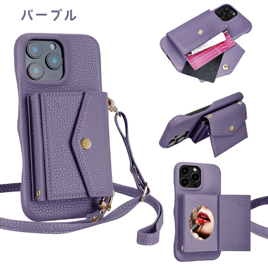 Galaxy A53 5G SC-53C SCG15 ショルダーケース GalaxyA53 ショルダー ギャラクシーA53 ショルダー ケース カバー PUレザー カードポケット カード収納 ミラー付き