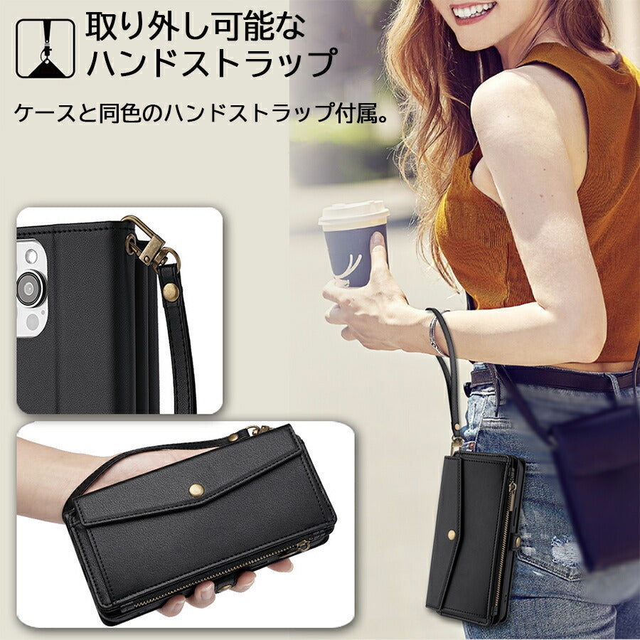 AQUOS R9 SH-51E SH-M28 手帳ケース AQUOSアール9 手帳型 アクオスアール9 アクオスR9 手帳タイプ ケース カバー PUレザー カードポケット カード収納 サイドポケット スタンド機能 ショルダーストラップ ブラック