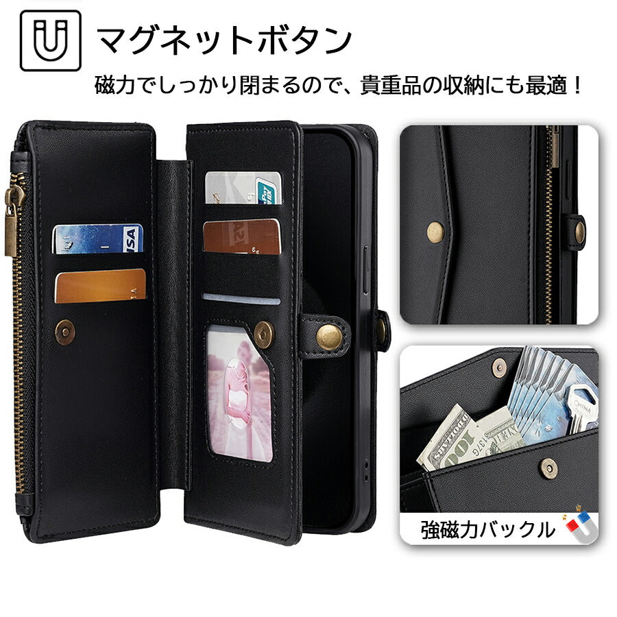OPPO Reno13 A  手帳ケース oppo reno13a 手帳型 おっぽ リノ13a オッポ 手帳タイプ ケース カバー PUレザー カードポケット カード収納 サイドポケット スタンド機能 ショルダーストラップ ブラック