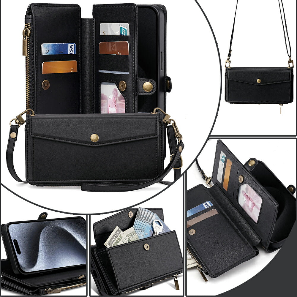 Galaxy S10 SC-03L SCV41 手帳ケース GalaxyS10 手帳型 ギャラクシーエス10 ギャラクシー 手帳タイプ ケース カバー PUレザー カードポケット カード収納 サイドポケット スタンド機能 ショルダーストラップ ブラック